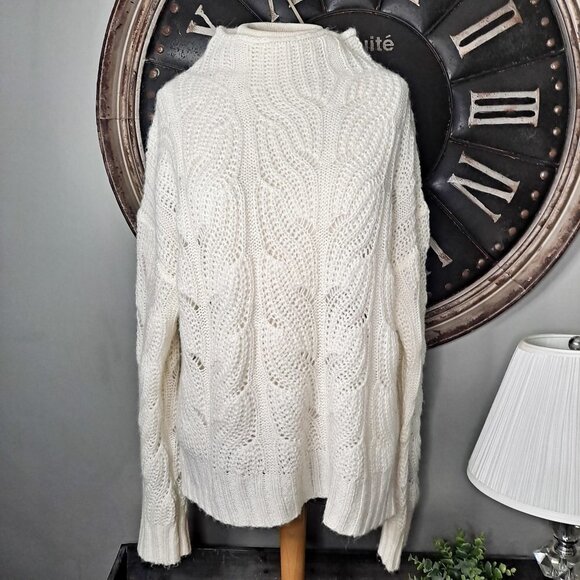 J Crew Pointelle Cable Mock Neck Sweater Creamy White Large Super Soft - Picture 3 of 10